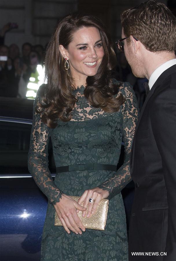 Britain's Duchess of Cambridge Kate arrives for the 2017 Portrait Gala at the National Portrait Gallery in London, Britain, on March 28, 2017. (Xinhua) 