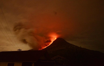 Mount Sinabung spews lava and ash in North Sumatra