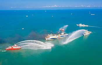 Rescue drill of ro-ro ship held in Haikou, China's Hainan